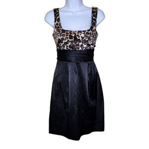 Vintage 90s Y2K Mini Dress Leopard Print Womens Size 3 Black Satin Party Prom
